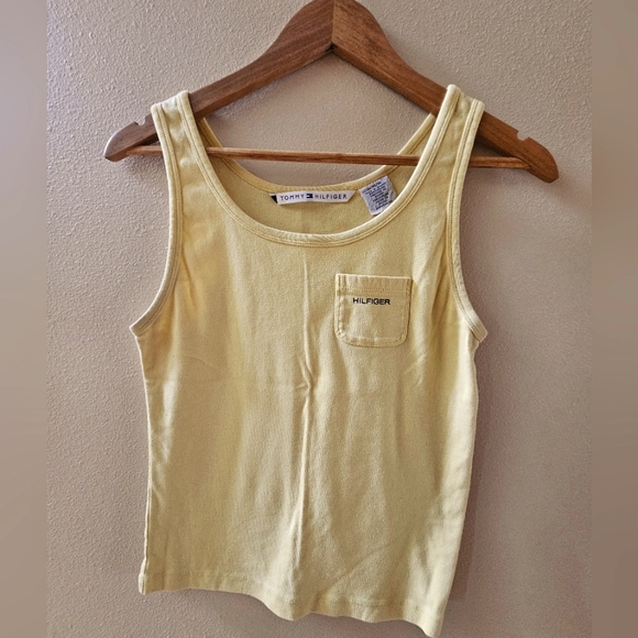 Vintage Tommy Hilfiger Light Yellow Tank Top With Pocket - Picture 1 of 3
